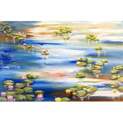 絵画　作品　手描き　原画 手描き 原画 油彩 「朝陽の蓮池」 絵画 Miu.Ch.Arts 通販 14610037