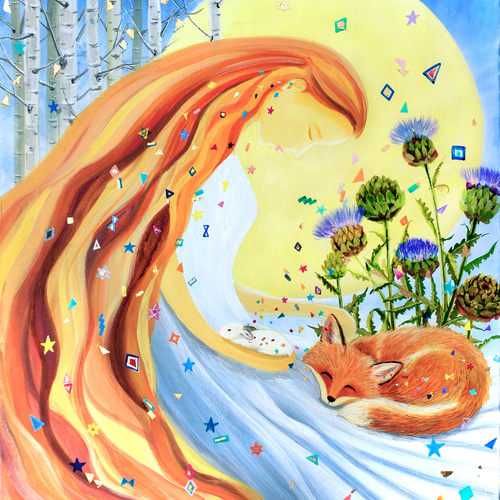 手描き 原画 アクリル絵の具 金箔 ＜ファンタジーメロディ～母なる大地