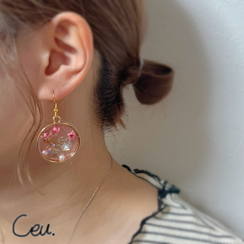 ピアス レジン ピンク パール ドライフラワー ピアス（その他） Ceu