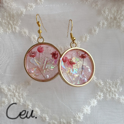 ピアス レジン ピンク パール ドライフラワー ピアス（その他） Ceu