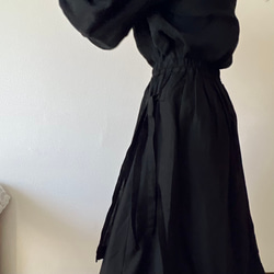 リネン.コットンの二重スカート(黒) 10枚目の画像
