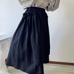 リネン.コットンの二重スカート(黒) 12枚目の画像