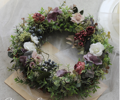 アーティフィシャルフラワー リース 32センチ リース Fleur de E. 通販