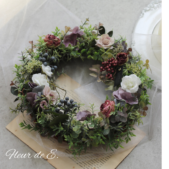 アーティフィシャルフラワー リース 32センチ リース Fleur de E