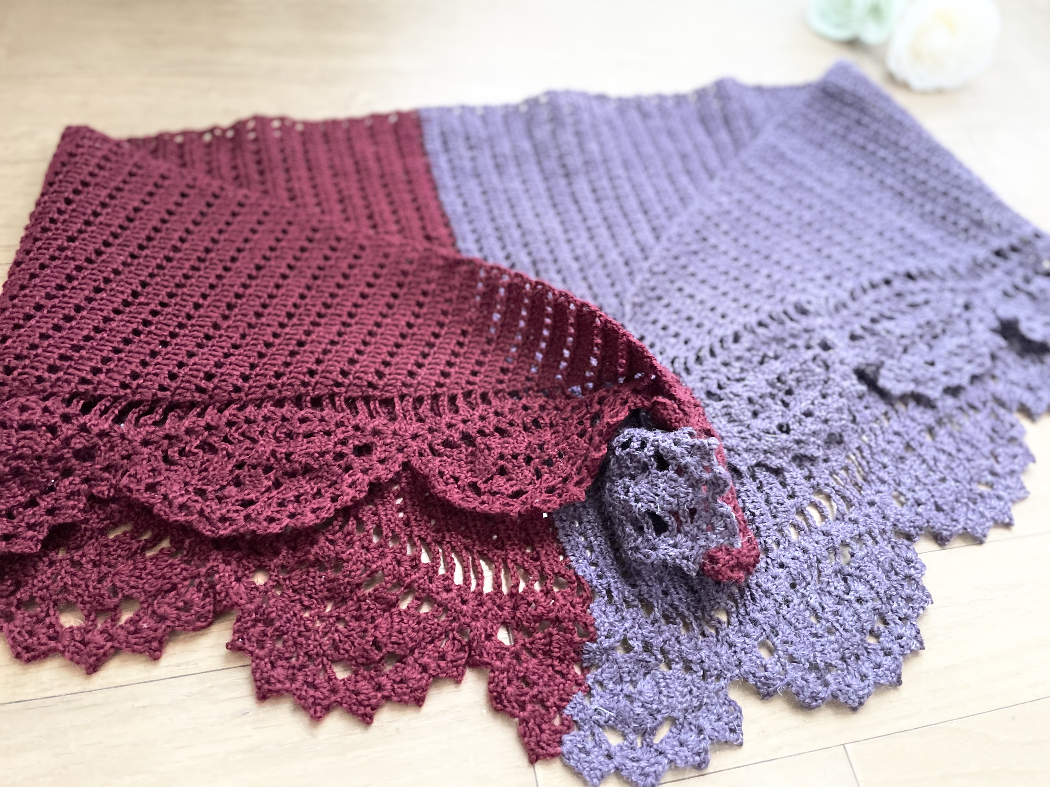 ＊送料無料＊ウールのお花フリルショール〜大人ベリー 4,050円