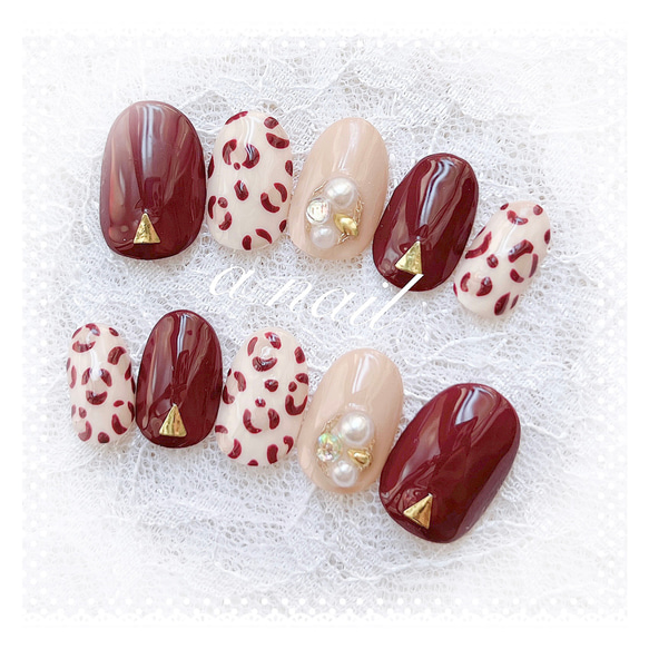 【オーダー】ネイルチップ チェリー ハート ボルドー オーダー】ネイルチップ チェリー ハート ボルドー 秋 ショート