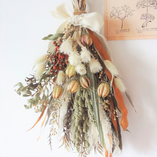 秋色スワッグ✴ドライフラワー28cm ♡ドライフラワー♡初夏の爽やかスワッグ♡秋色紫陽花のスワッグ