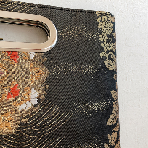 黒金刺繍 帯リメイク帯クラッチショルダー2ウェイバッグ