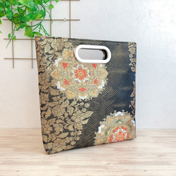 黒金刺繍 帯リメイク帯クラッチショルダー2ウェイバッグ