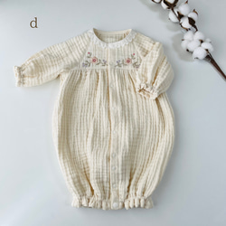 ⭐︎オーダー製作⭐︎衿レースツーウェイオール（新生児〜70サイズ着用）４重ガーゼ　手刺繍 9枚目の画像