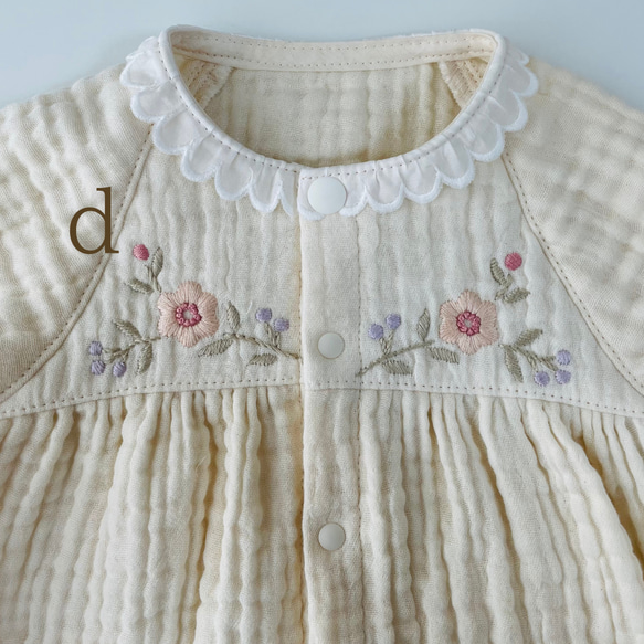 ⭐︎オーダー製作⭐︎衿レースツーウェイオール（新生児〜70サイズ着用）４重ガーゼ　手刺繍 10枚目の画像