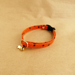 【猫用・３サイズから選べる】星柄の首輪（ハロウィン・オレンジ） 1枚目の画像