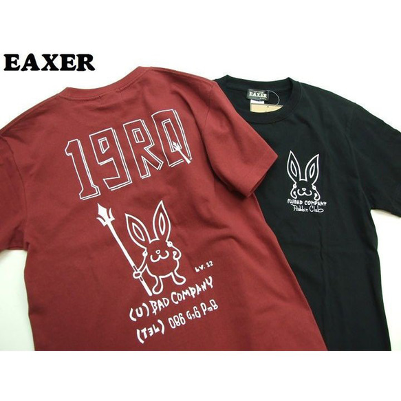 送料無料あり/うさぎTシャツ　バーガンディL　EAXER デビルウサギ半袖Tシャツ 男女兼用 半T　KT-19002 2枚目の画像