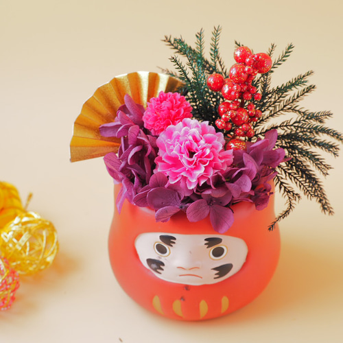 早割お正月2026】お正月アレンジ だるま【プリザーブドフラワー