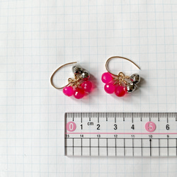 14kgf* 紫紅色粉色玉髓和黃鐵礦糖果耳環/耳環 第9張的照片