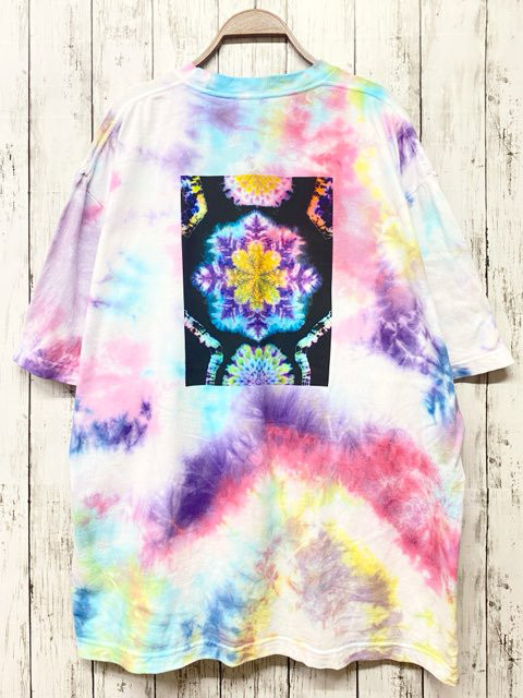タイダイ ビッグシルエット Tシャツ XLサイズ 曼荼羅プリント ピンク×ブルー　ムラ染め　HD17-19