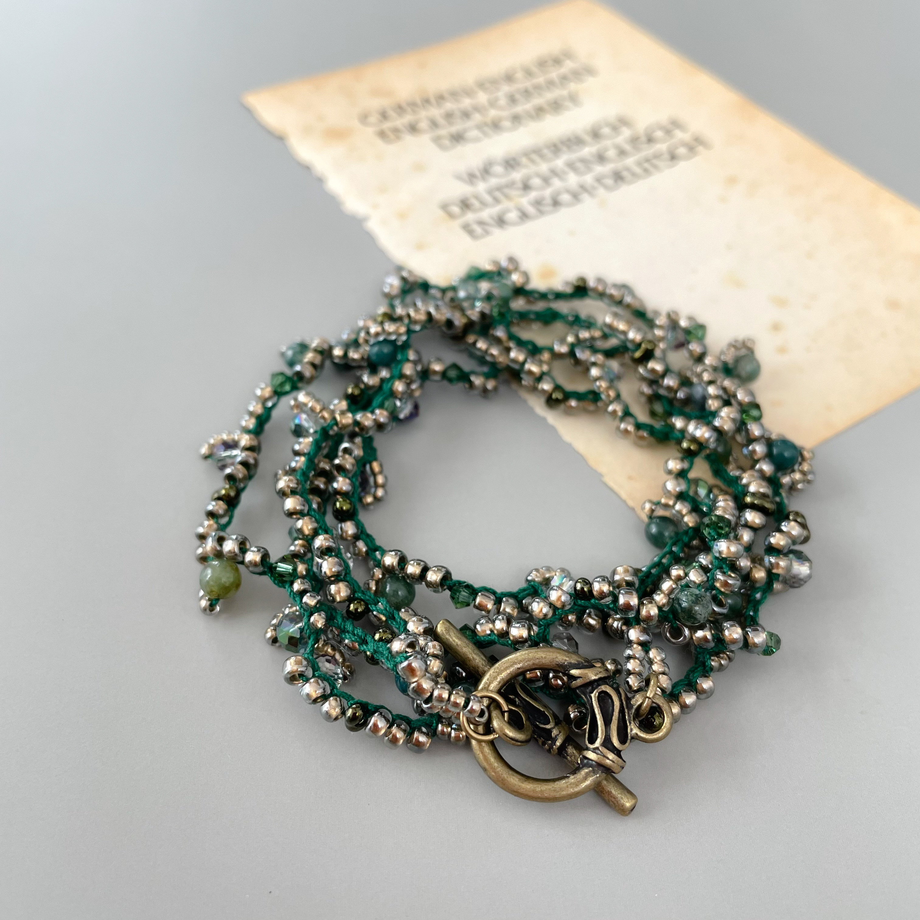 【Atelier Amie】再販＊天然石グリーンアゲート(メノウ)３wayラップブレスレット