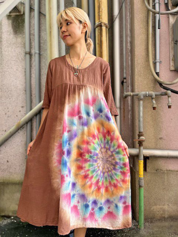 紮染長裙 Hippies Dye 最新作品 暖棕色配華麗曼陀羅 HD17-25 第4張的照片