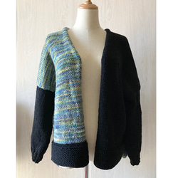 SALE  手編み　ウルグアイウール　malabrigo　ブロックカーディガン　ニット 1枚目の画像