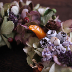 ハロウィンカラー✳︎秋色紫陽花と木の実のリース◎18センチ 3枚目の画像