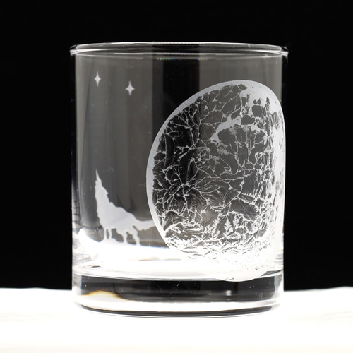 メロウグラスさんの青いお月様の作品 ロックグラス・グラス 月にほえろ！ 満月と狼 グラス enSo-glass