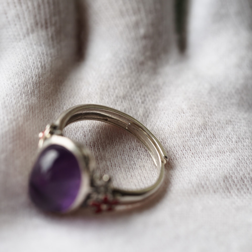 アメジスト14 S925赤いお花のリング 指輪・リング ケロリン堂