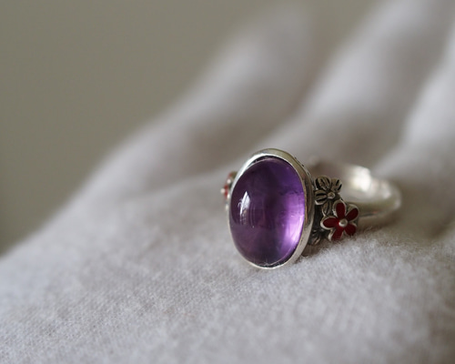 アメジスト14 S925赤いお花のリング 指輪・リング ケロリン堂