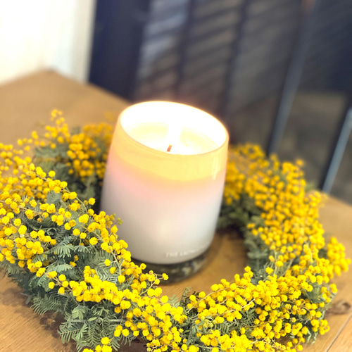 早割】予約 春の庭からフレッシュミモザのリース リース six flowers