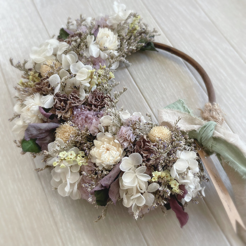 20㌢ ホワイトアナベルの淡色ハーフリース リース flower32n