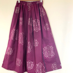 大島紬　赤紫　レースとビジュー付　フレアスカート　キュプラペチコート 着物リメイク　62 6枚目の画像