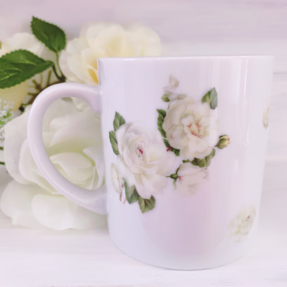 薔薇 マグカップ サイズ：M 白い薔薇 バラ 食器 花 コップ プレゼント 贈り物にもおすすめ 3枚目の画像