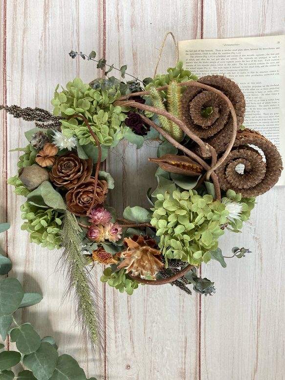 タルホーンと小花のリースz:ドライフラワーリース リース Unio point  