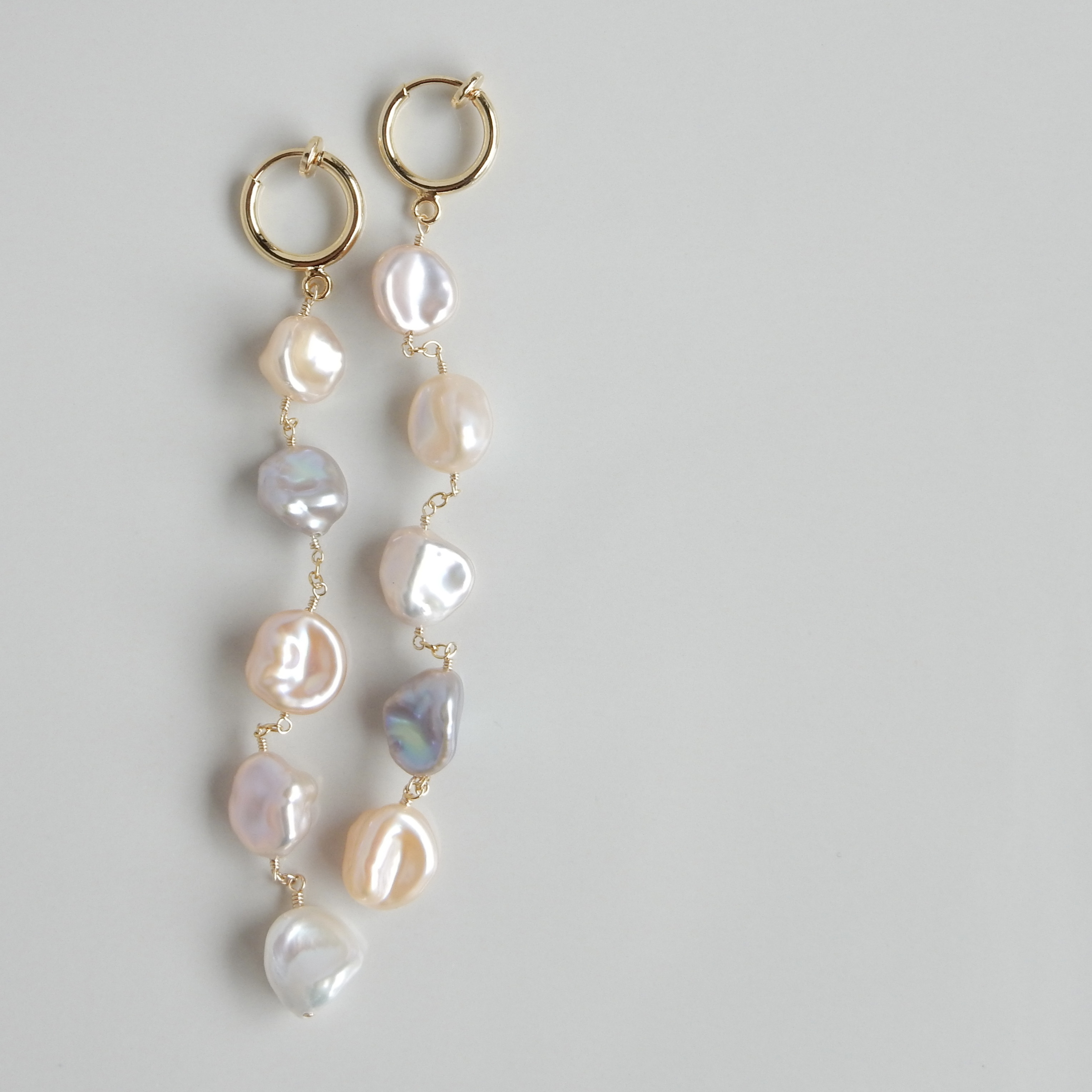 淡水パールロングピアス/イヤリング（マルチカラータンブル）14kgf【1195】