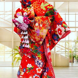 犬の着物✨犬用本格振袖着物&お被布セット 洗える着物 化繊 七五三