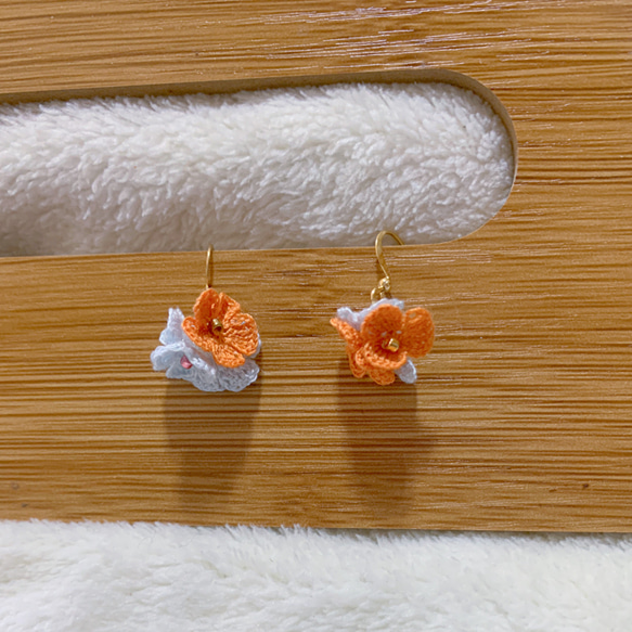 ハンドメイド イヤーフック マイクロクロシェ イヤリング ピアス