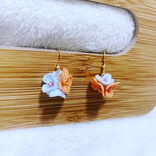 ハンドメイド イヤーフック マイクロクロシェ イヤリング ピアス