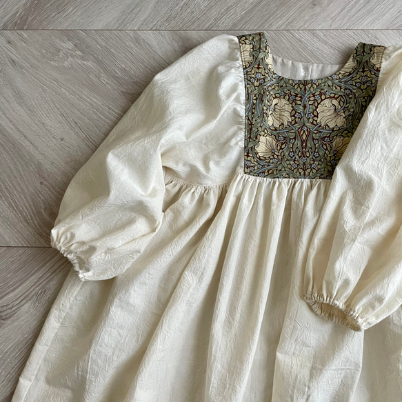 puffed sleeves dress／William Morris Pimpernel brown／ワンピース 6枚目の画像