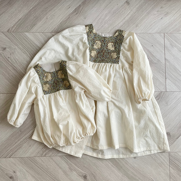 puffed sleeves dress／William Morris Pimpernel brown／ワンピース 3枚目の画像