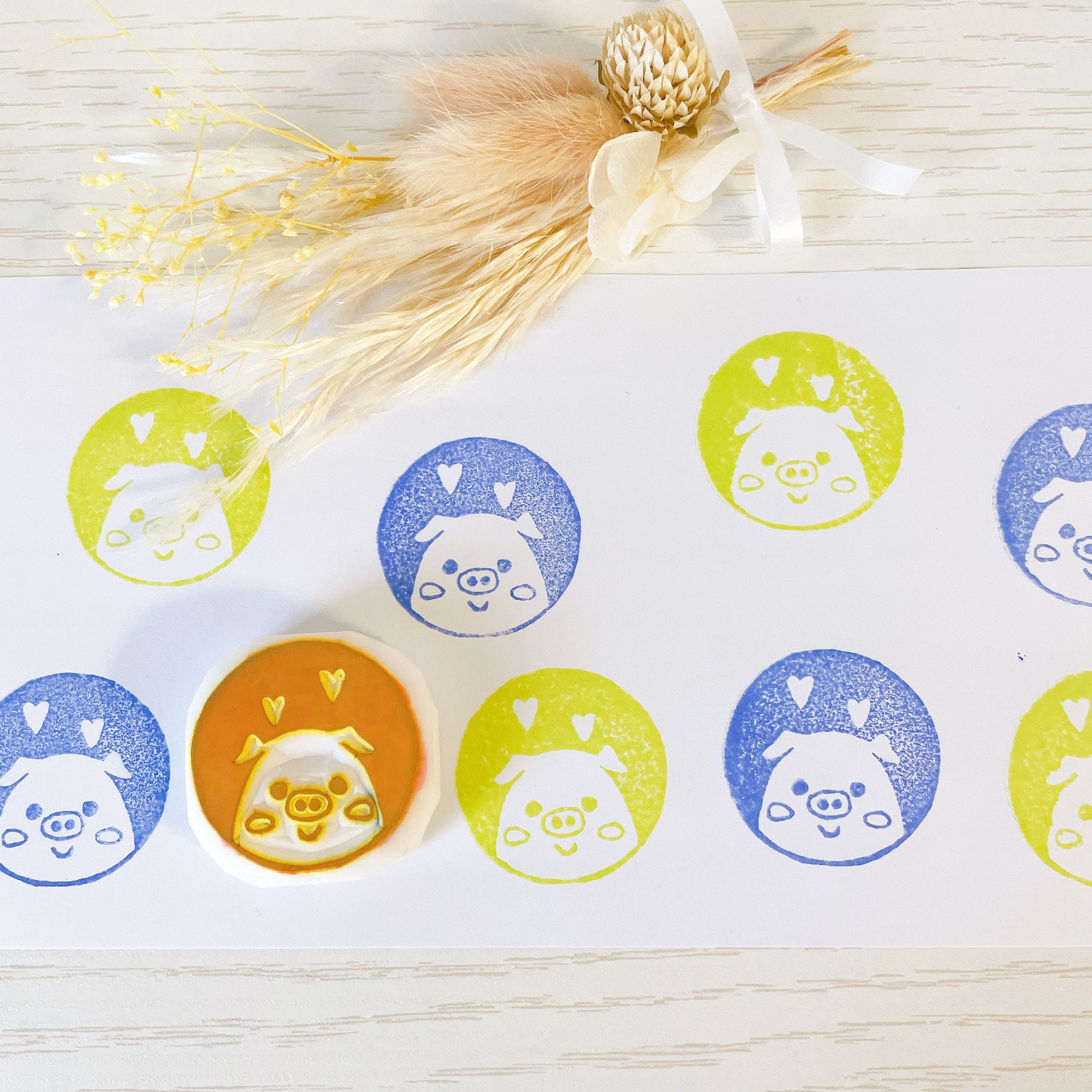 ぶたさんの消しゴムはんこ 丸 #8 はんこ・スタンプ こぶたのお