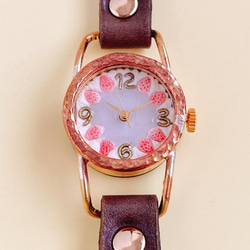白苺のショートケーキな腕時計(ベルト茶) 1枚目の画像