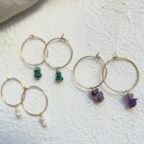 Sweet Pea 天然石フープピアス Sweet Pea 天然石フープピアス