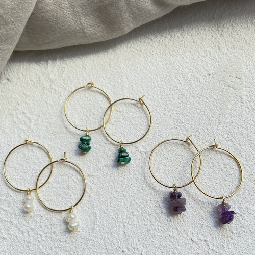 Sweet Pea 天然石フープピアス Sweet Pea 天然石フープピアス