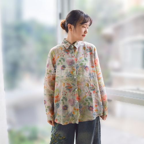 sosotto ソソット　リバティ　エデナム　花柄　バンドカラーブラウス　シャツ sosotto ソソット ブラウス リバティプリント2ウェイゴム
