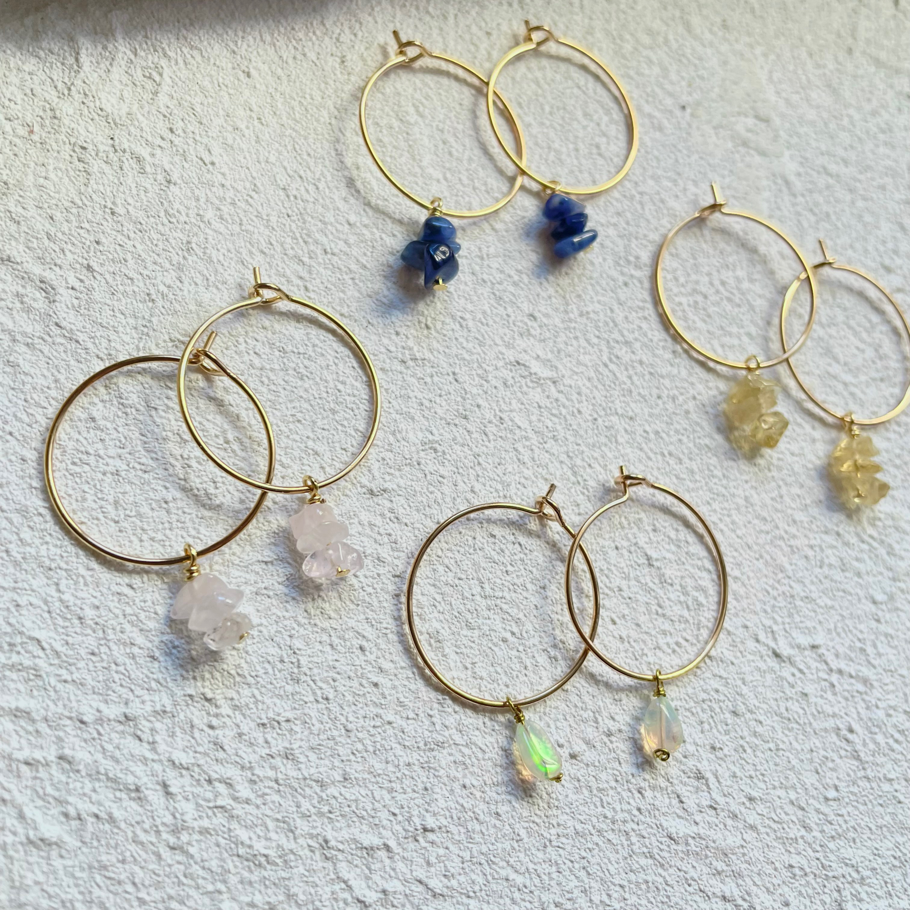 Sweet Pea 天然石フープピアス Sweet Pea✴︎ピンク&ブルー＆グレー系 天然石フープピアス