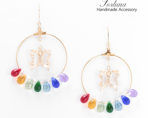 虹色リング~蝶~(757) ピアス/イヤリング/ノンホールピアス/樹脂ピアス