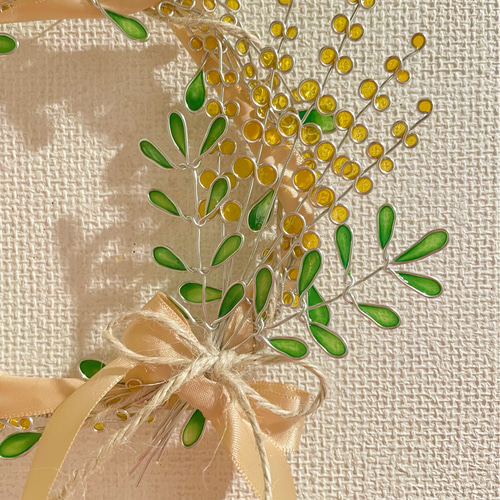 リボンとミモザの花束リース♡︎ワイヤーアート リース Riiche 通販