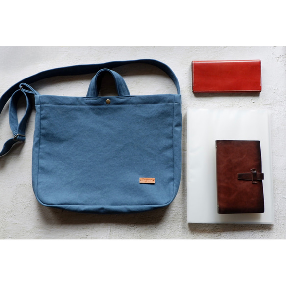 柔らか帆布の3wayショルダートート◇倉敷産バイオウォッシュ帆布 2枚目の画像