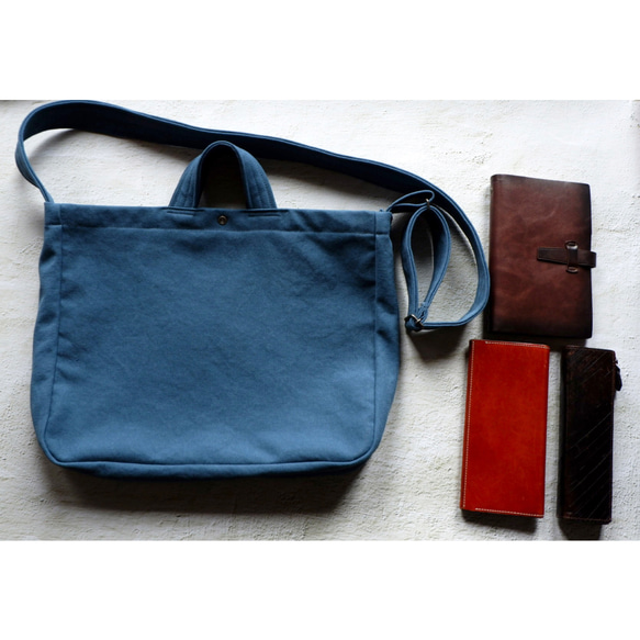 柔らか帆布の3wayショルダートート◇倉敷産バイオウォッシュ帆布 3枚目の画像