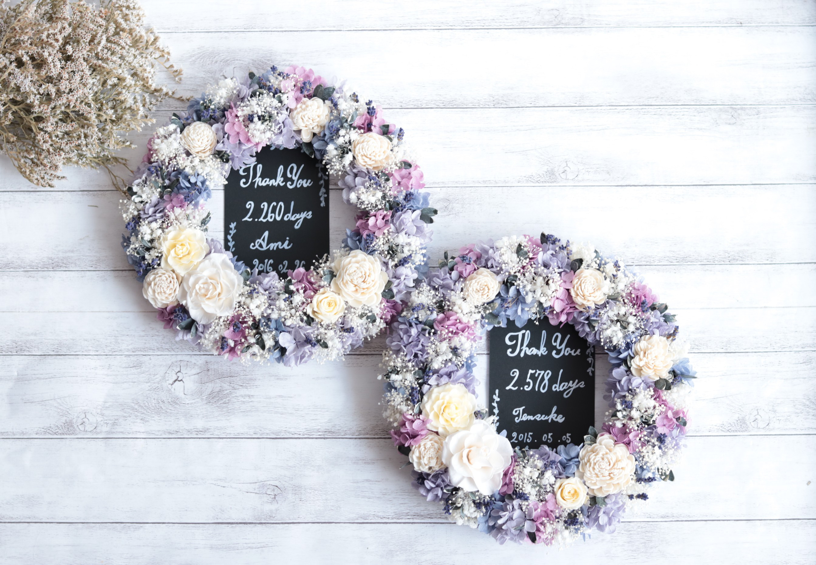 「北欧風ノルディックリース」子育て感謝状＊プリザーブドフラワー＊両親贈呈・誕生日・結婚お祝い・ウェルカム