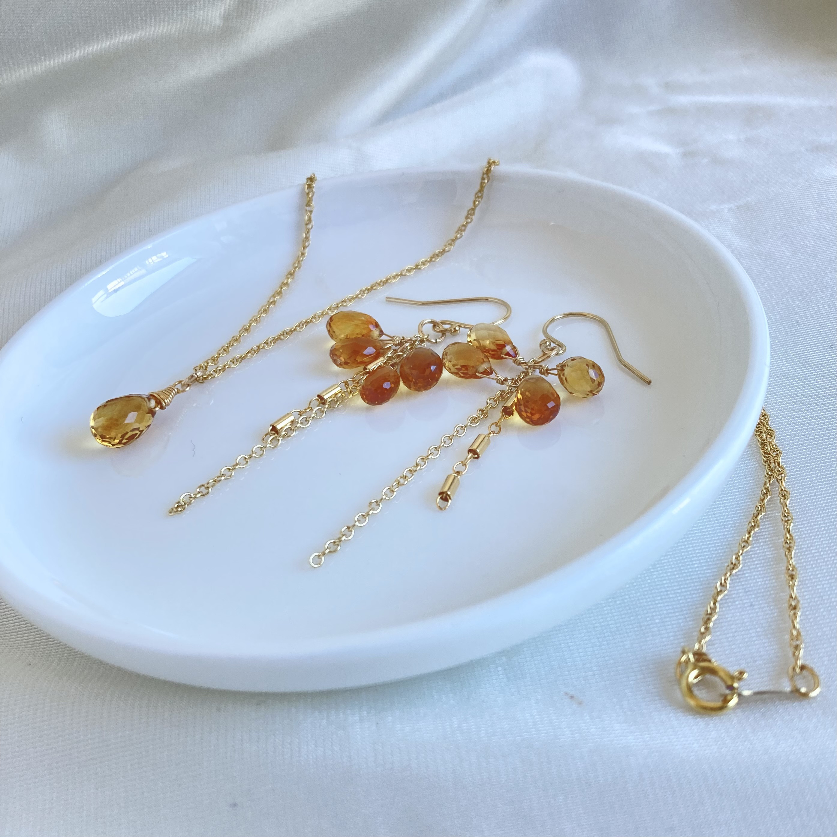 1点もの　シトリン　ピアス　ネックレス　セット